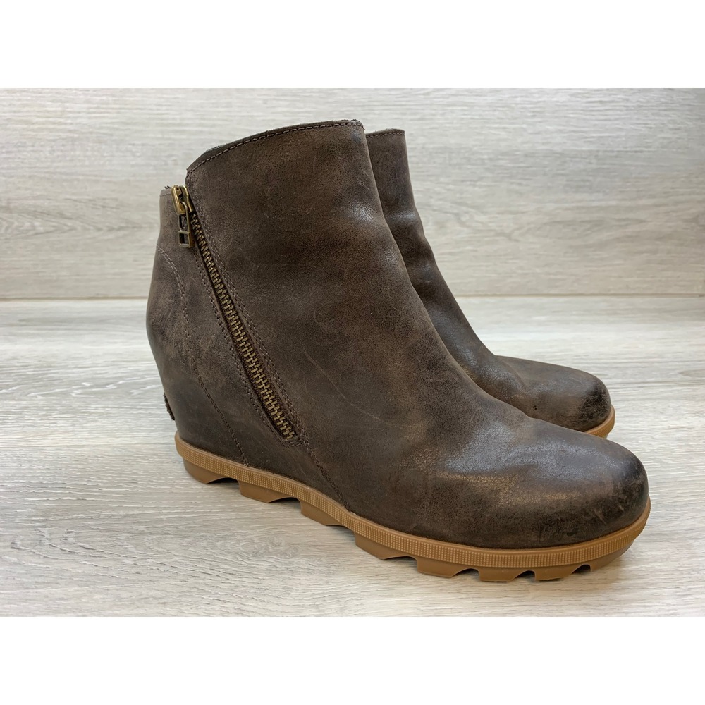 Sorel Joan of Arctic Wedge II Brown Leather Ankle Boots Women's 10 Shoes